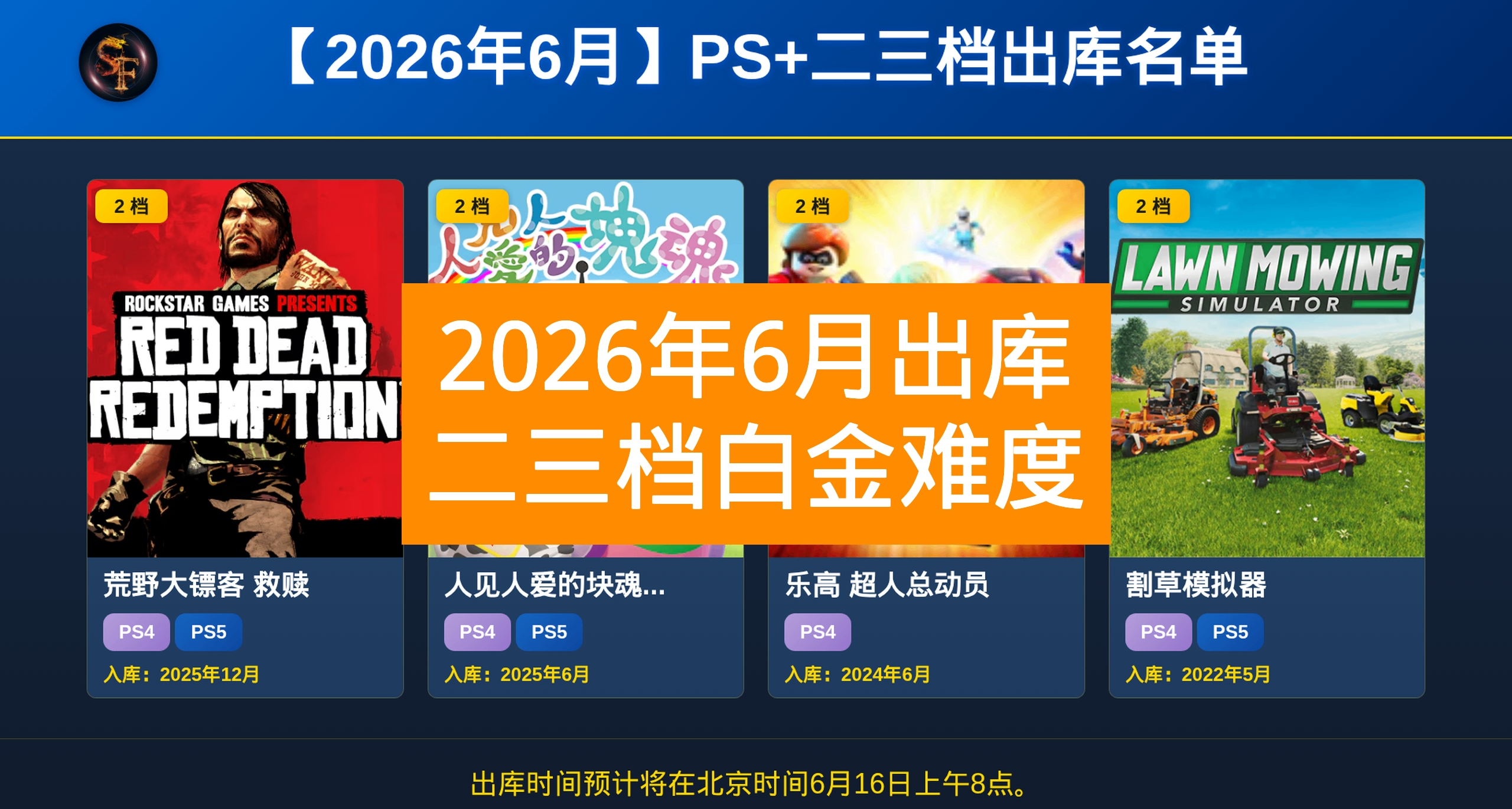 【26年6月出库】PS+会员二三档游戏白金难度