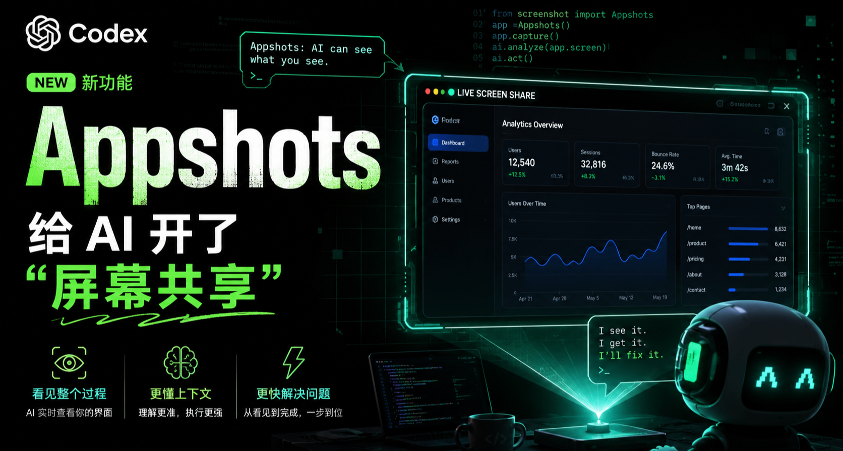 Codex 新功能 Appshots，有点像给 AI 开了“屏幕共享”