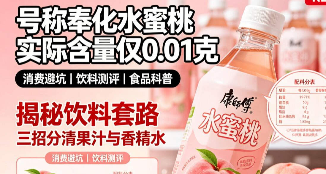 1 瓶果汁饮料中仅含 0.01 克水蜜桃汁？！康师傅水蜜桃饮料上热搜