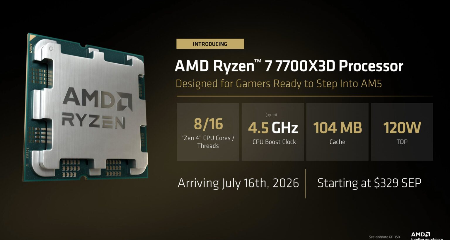 AMD 7700X3D 將於7月16日上市，售價約2226人民幣