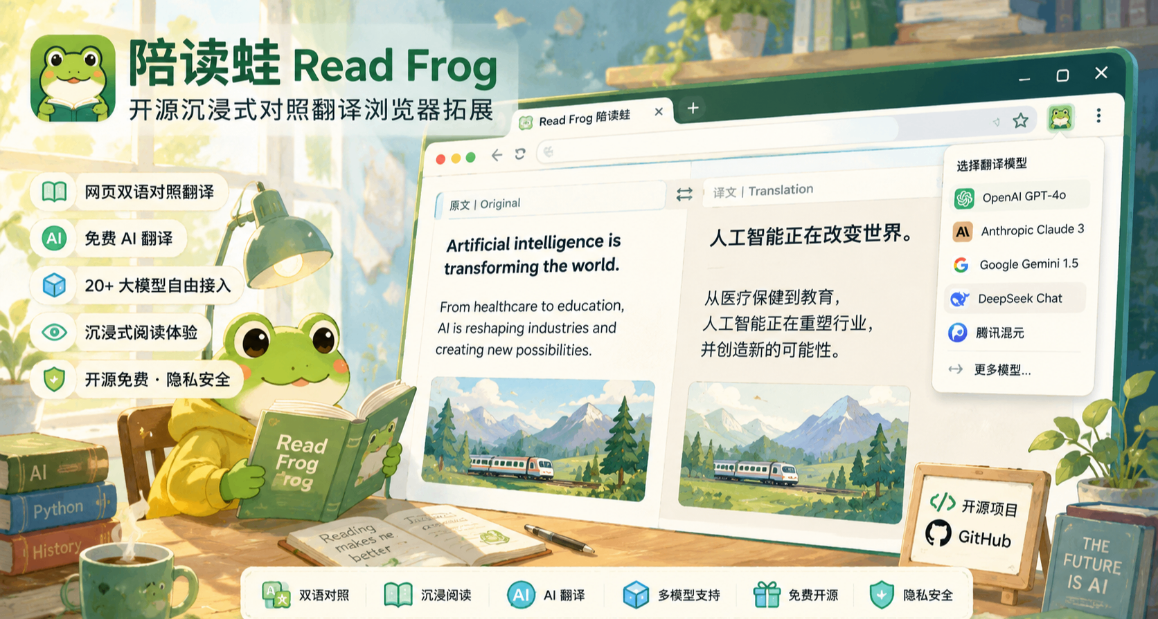 良心又真诚！网页端沉浸式翻译绝佳平替，20+大模型自由接入！
