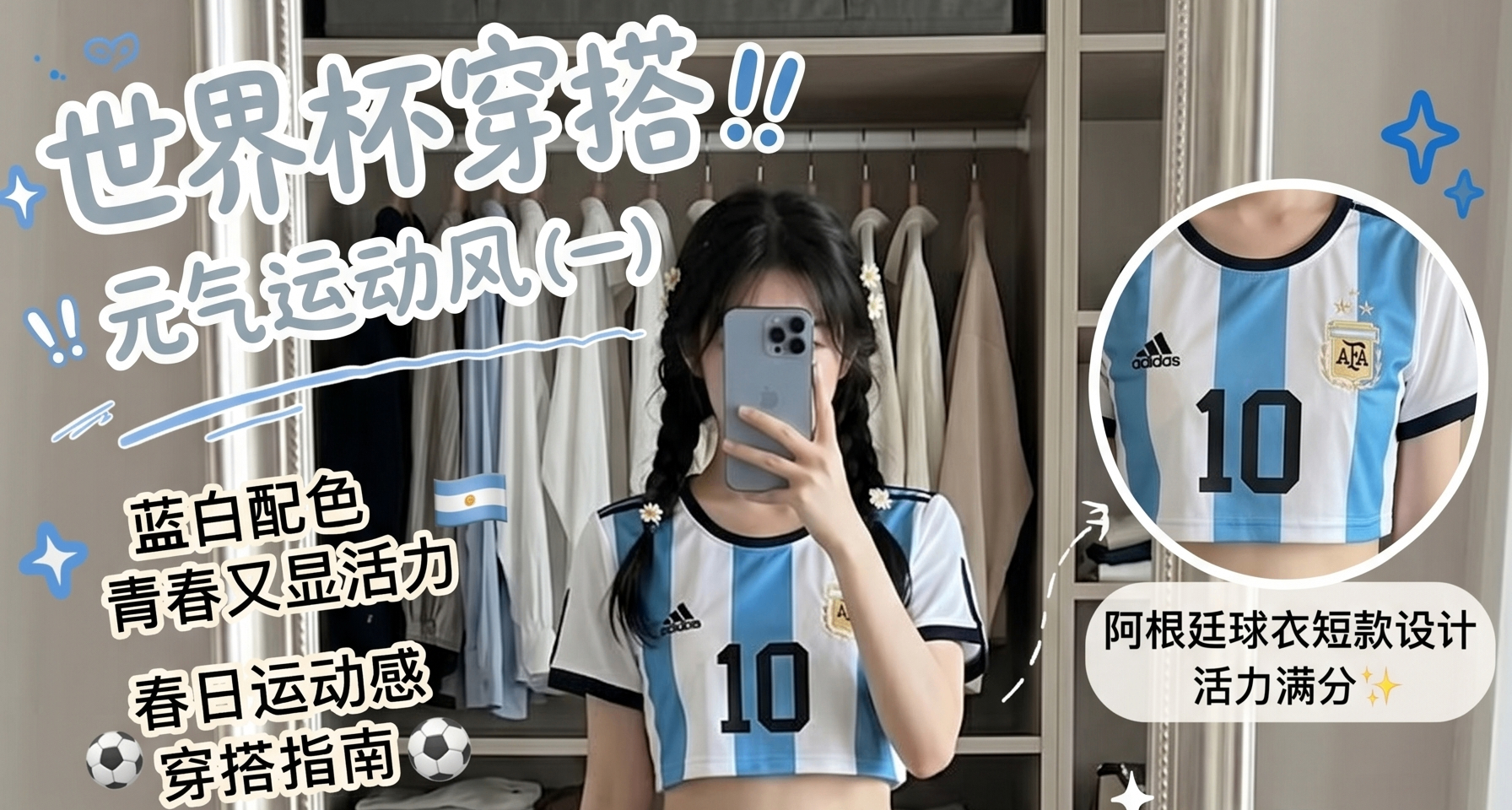 ⚽世界杯元气穿搭｜阿根廷蓝白风！少女感直接拉满～