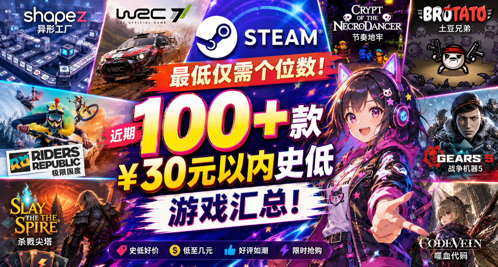 最低僅需￥3元 | Steam 近期 100+款￥30元以內史低遊戲彙總！