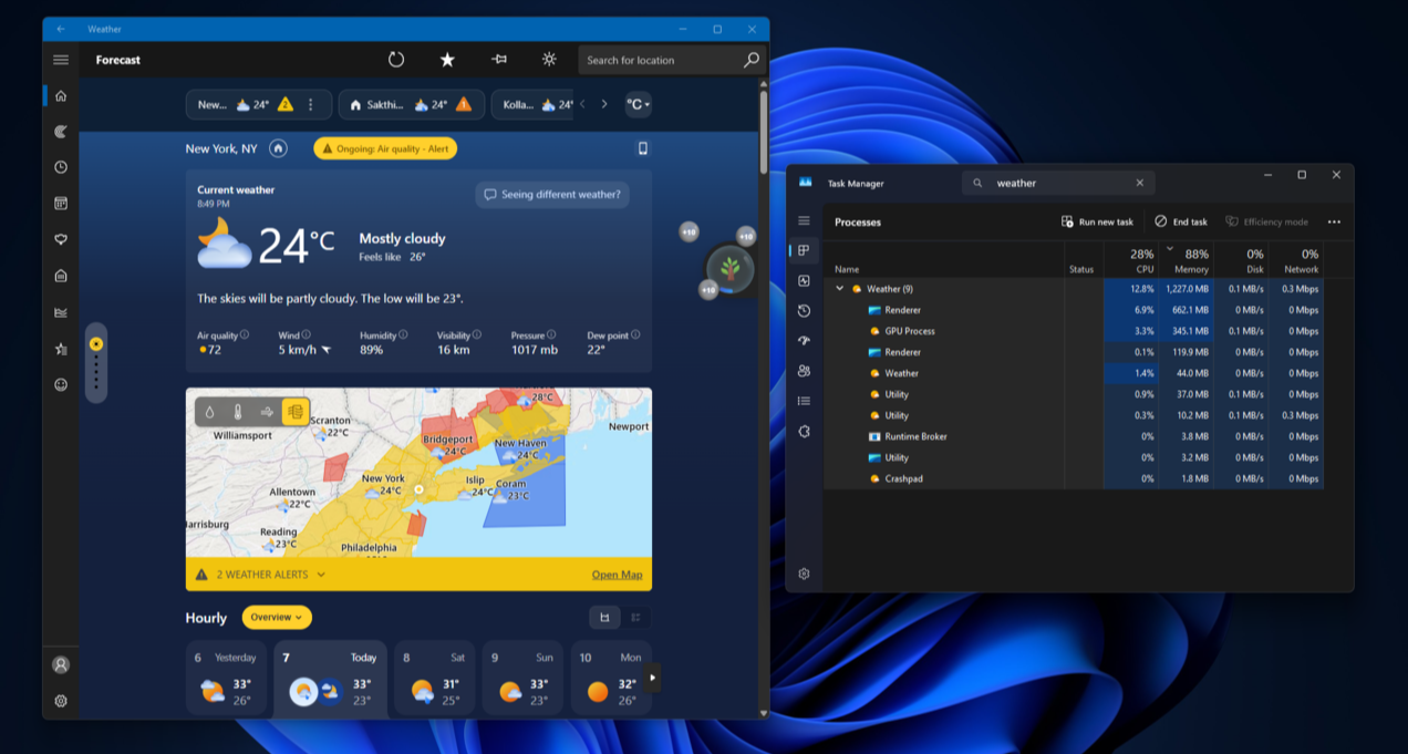 微軟的天氣應用，比整個 Linux 桌面還肥
