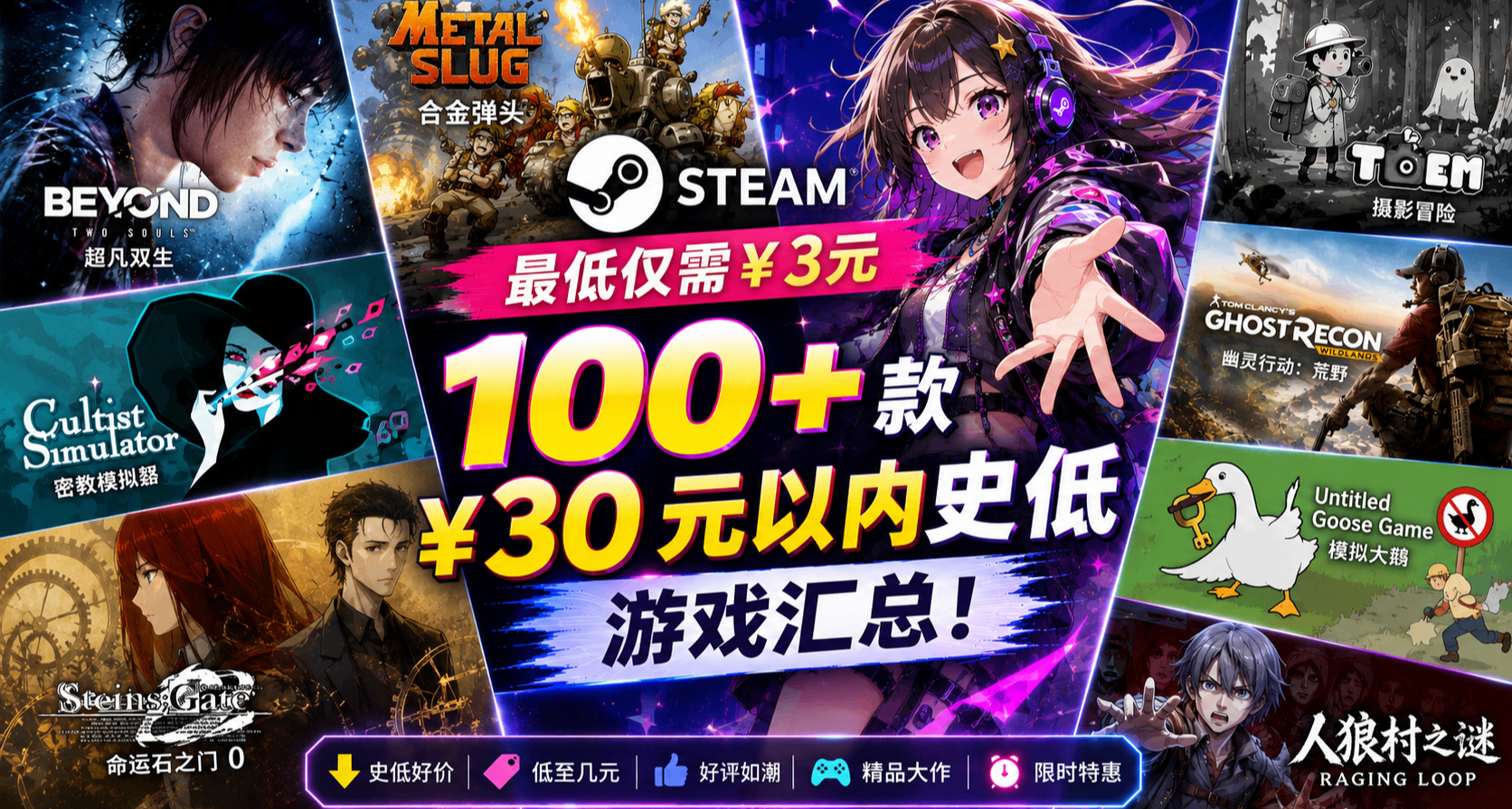 最低僅需￥3元 | Steam 100+款￥30元以內史低遊戲彙總！