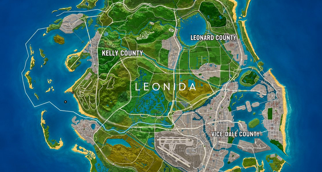 《GTA6》游戏实机画面与完整世界地图泄露！