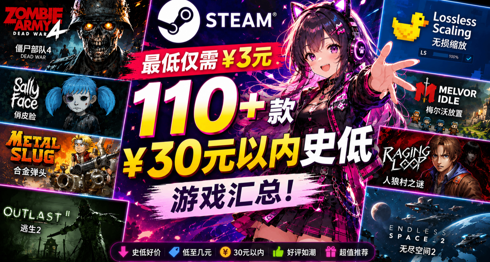 最低仅需￥3元 | Steam 110+款￥30元以内史低游戏汇总！！