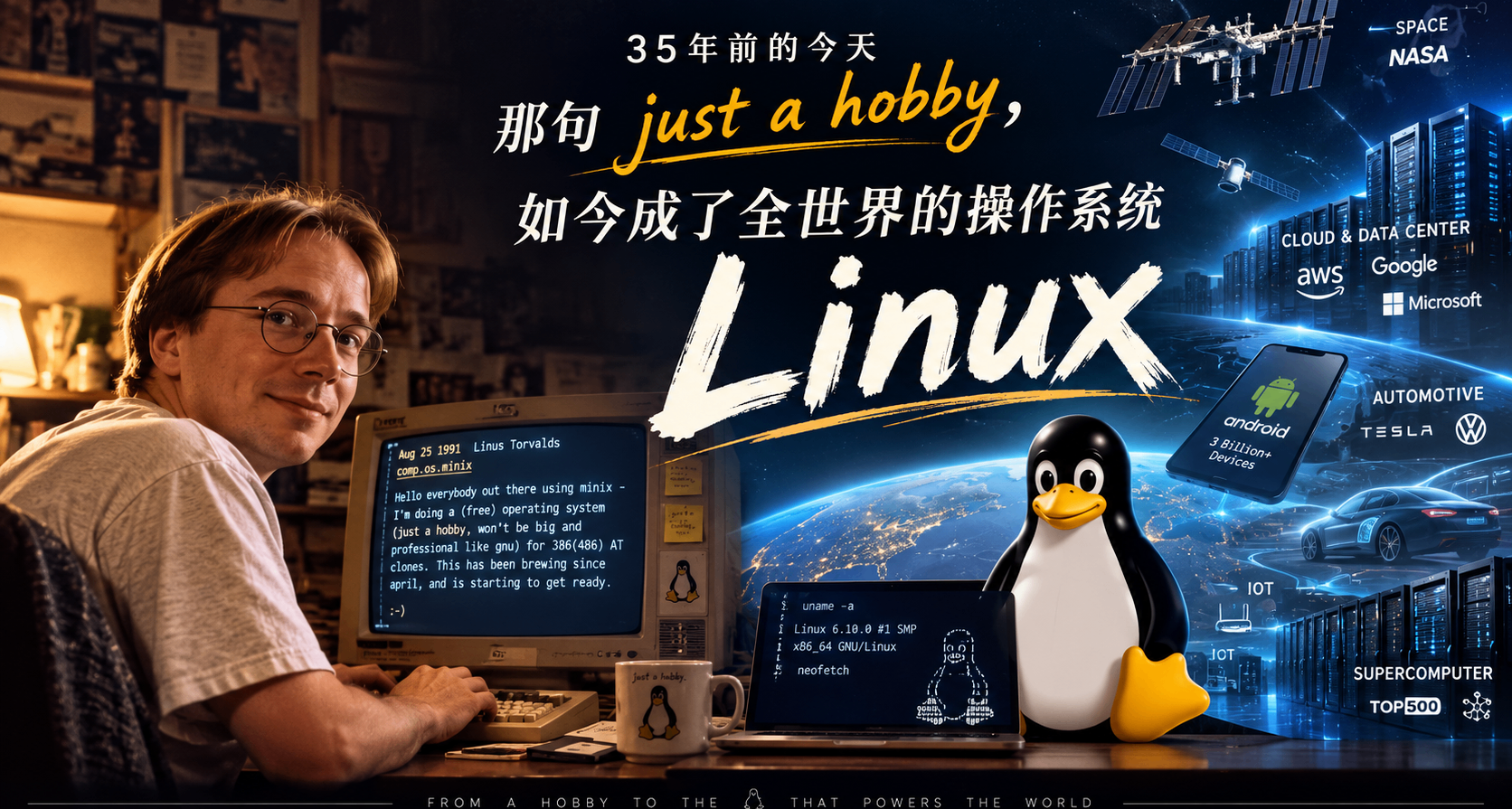 35年前的今天那句 just a hobby，如今成了全世界的操作系統Linux