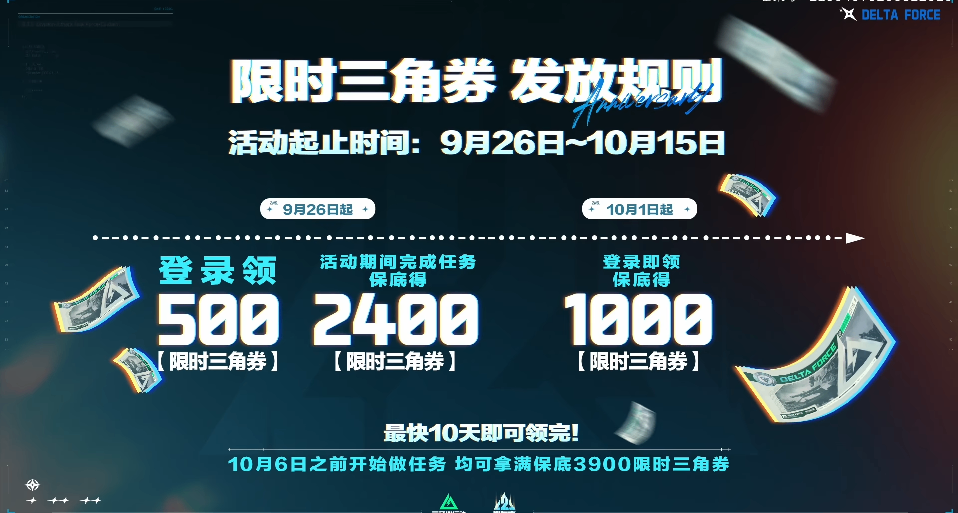 《三角洲行动》二洲年庆活动：3900限时三角券和免费传说武器皮肤