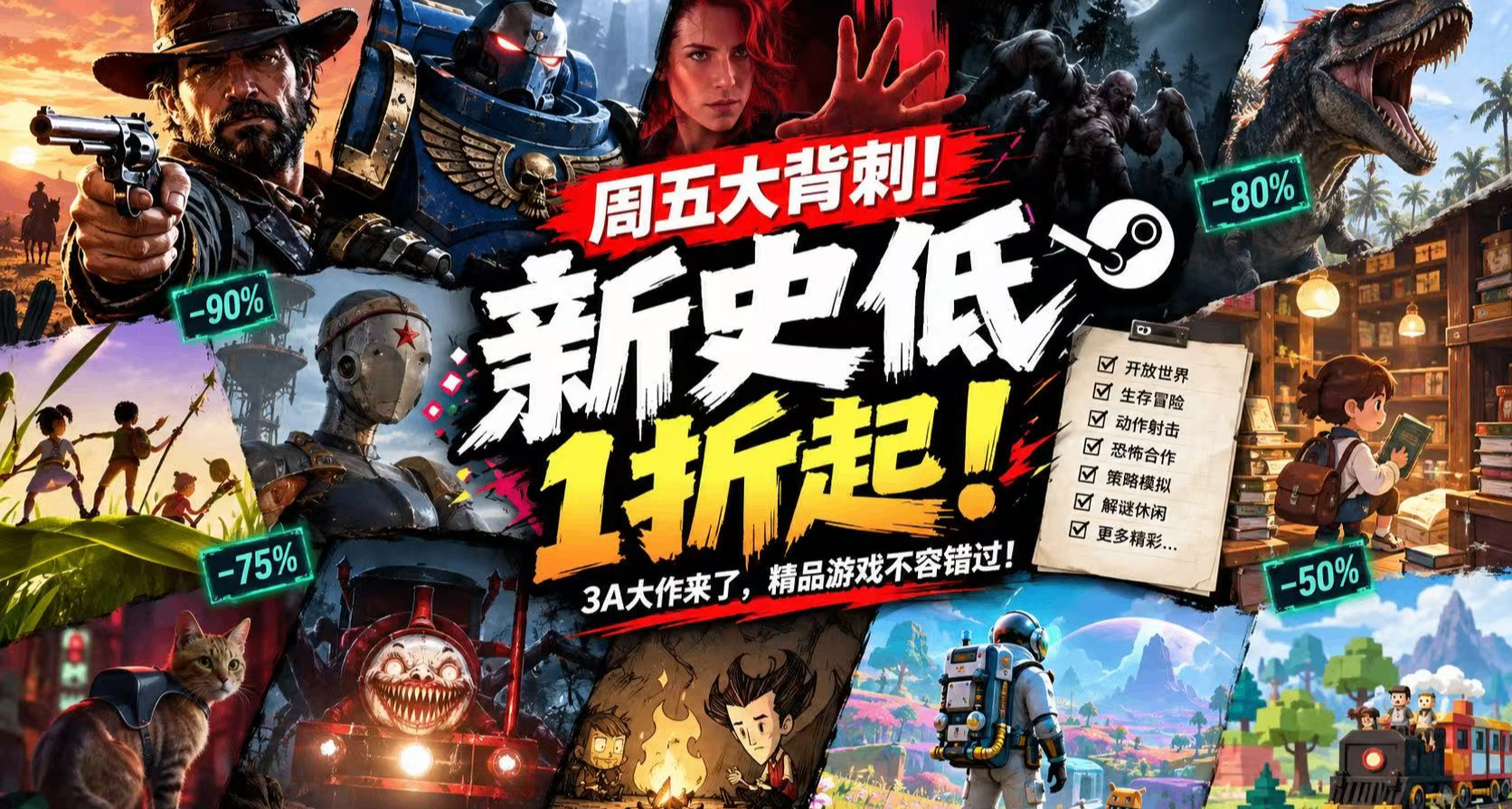 周五大背刺，新史低1折起，3A大作来了，精品游戏