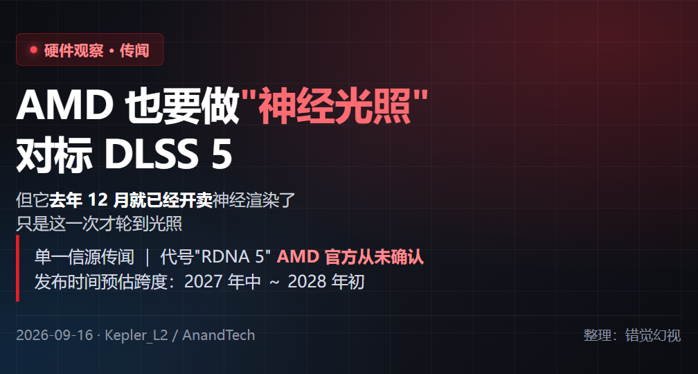AMD 被曝将做“神经光照”，对标英伟达 DLSS 5