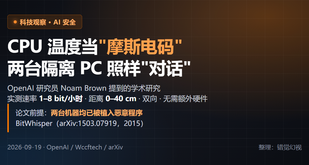OpenAI 研究員：物理隔離的兩臺 PC，能靠 CPU 溫度“對話”