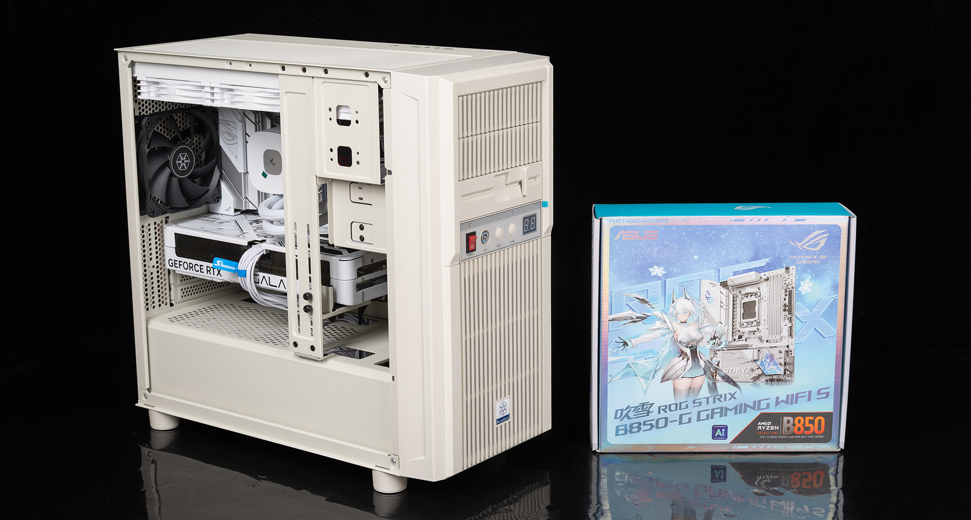 银昕FLP03复古壳装机：9850X3D+华硕ROG B850小吹雪+影驰RTX 5080