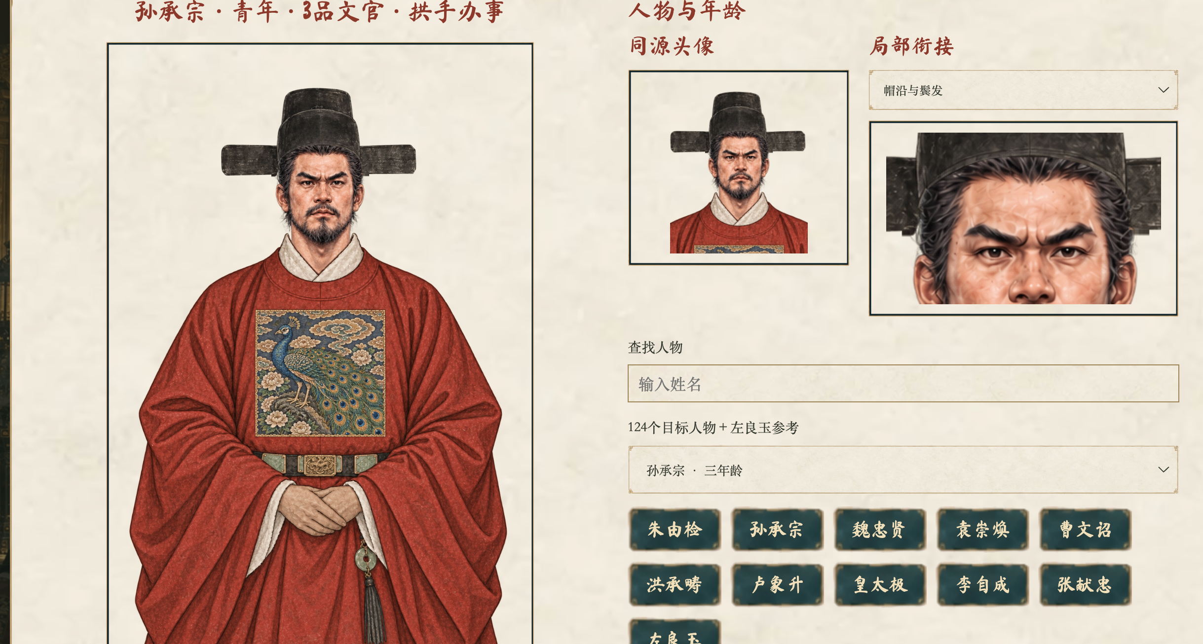 终于，服装根据官职自动替换：武将官服，文官，常服，甲胄