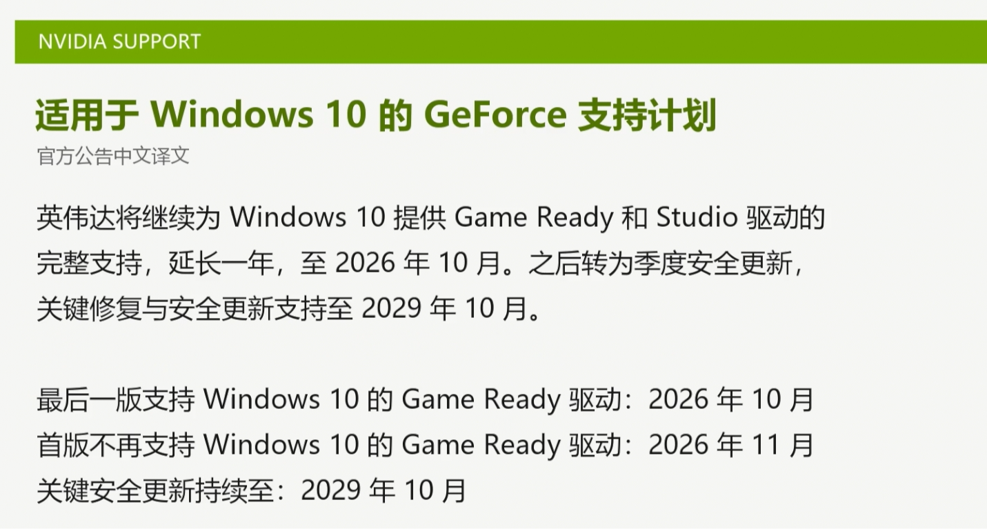 Win10玩家注意！N卡驅動即將停更WIN10版本！