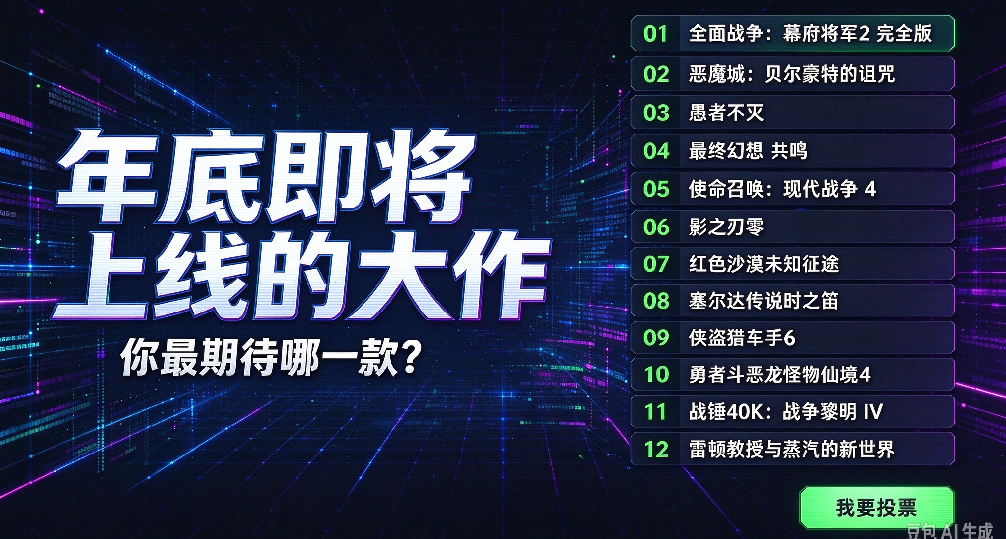 年底即將上線的大作，你最期待哪一款