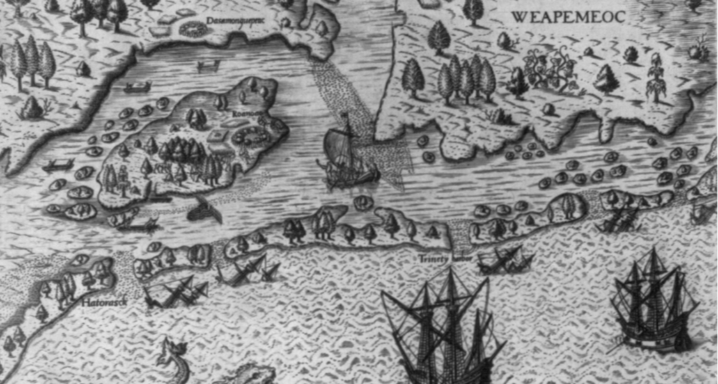 1590年，整个罗阿诺克岛殖民地人口消失，只留下篆刻在木桩上的词